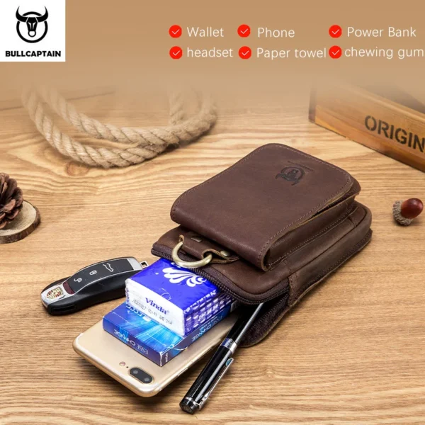 BULLCAPTAIN Leather Waist Pack: Small
  Pouch Hook Design for 6" Phone - Image 4