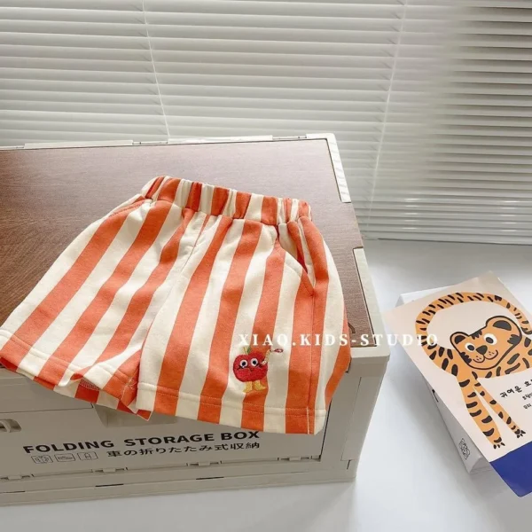 2PCS Korean
  Style Toddler Shorts: Elastic Band Striped Kids Casual Shorts - Image 5