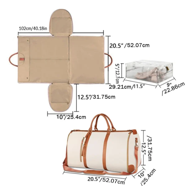 Foldable Women's Travel Duffel Bag:
  Large PU Leather Carry-on Clothing Bag - Image 3