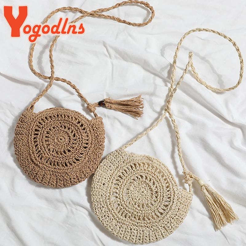 Yogodlns Round Straw Bag: Handmade
  Rattan Circle Beach Crossbody Bag