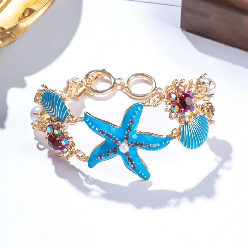 Bohemian Starfish Shell Bracelet:
  Crystal Pearl Summer Beach Bangle
