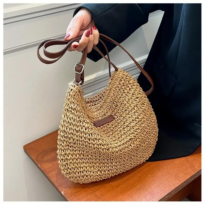 Summer Straw Crossbody Bag: Woven
  Shoulder Handbag, Beach Messenger Purse