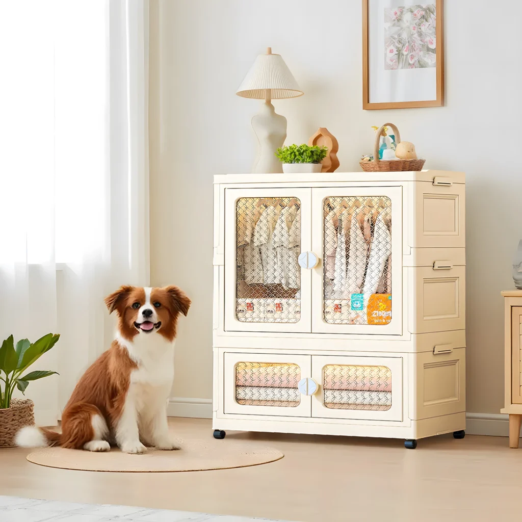 Foldable Kids Closet: Stackable Plastic
  Storage Cabinet w/ Wheels & Rods