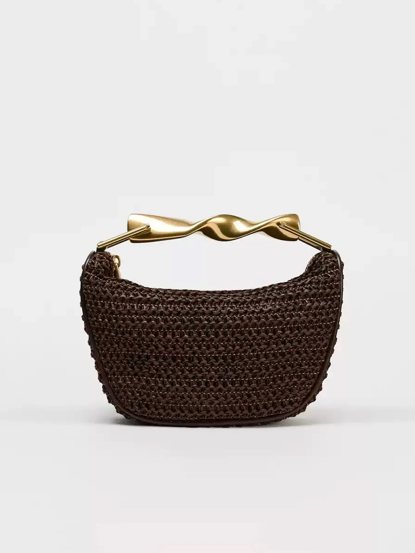 Mini Crossbody Braided Bag: Metal
  Handle, Adjustable Beach Shoulder Strap