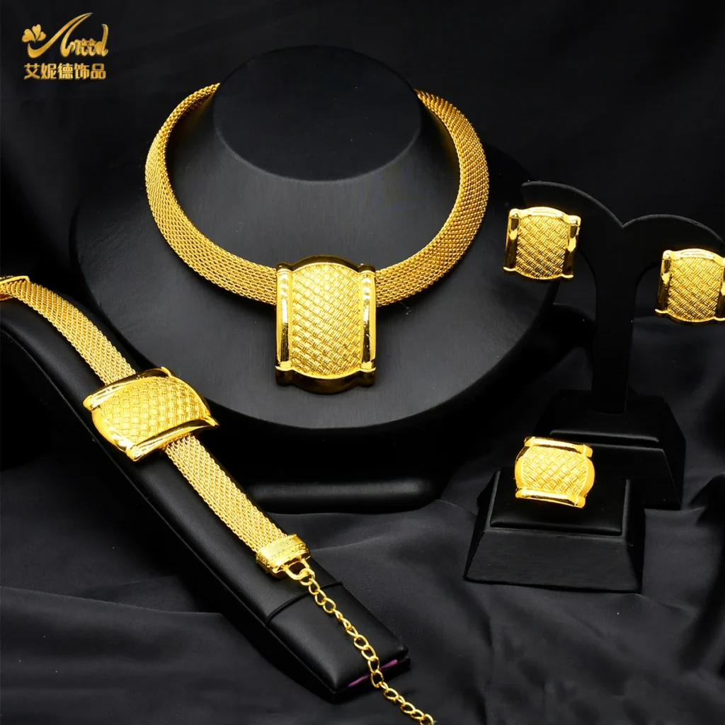 ANIID African Gold Jewelry Set: Indian
  Choker Necklace & Earring (24K Plated)