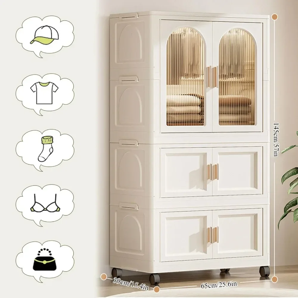 Folding Plastic Wardrobe: Storage Closet Organizer with Wheels (White) 4 Folding Plastic Wardrobe: Storage Closet
  Organizer with Wheels (White) - Image 4