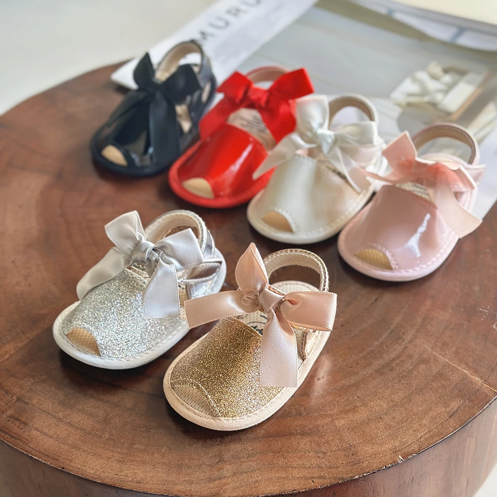 Baby Shoes:
  Toddler Flats Sandals Soft Sole Anti-Slip Bowknot Crib Walkers