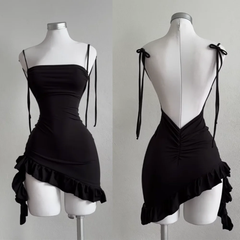 Sexy Black Backless Mini Dress:
  Sleeveless Lace-Up Bodycon Club Party
