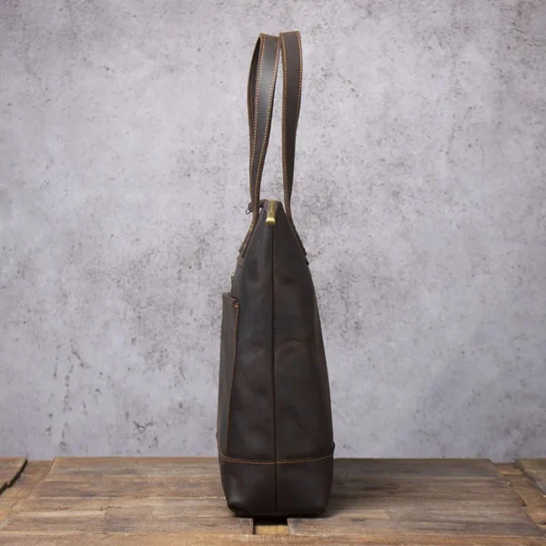 Vintage Crazy Horse Cowhide Tote Bag:
  14" Leather Laptop Shoulder Bag - Image 4