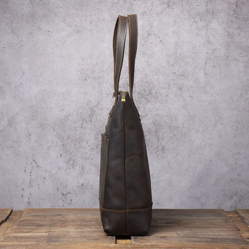 Vintage Crazy Horse Cowhide Tote Bag: 14" Leather Laptop Shoulder Bag 4 Vintage Crazy Horse Cowhide Tote Bag:
  14" Leather Laptop Shoulder Bag - Image 4