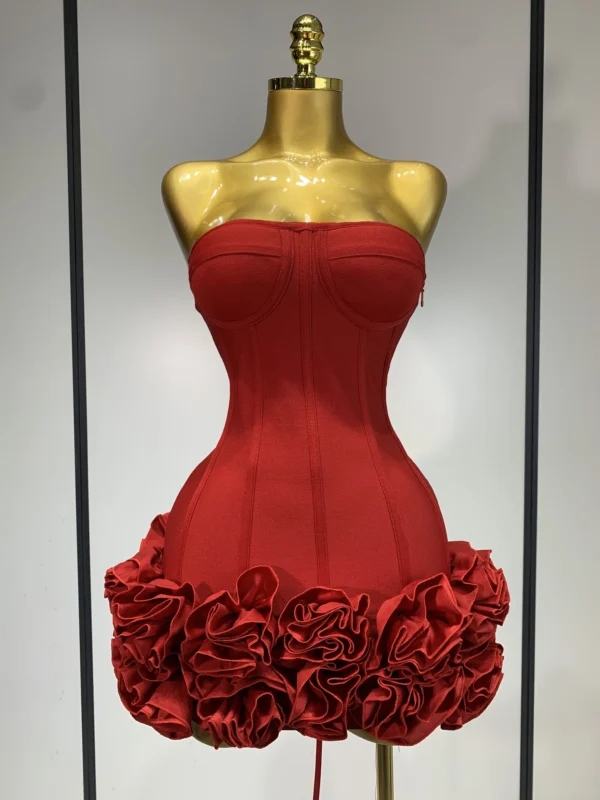 Sexy Strapless Mini Bandage Dress: Flower
  Embellished Backless Bodycon