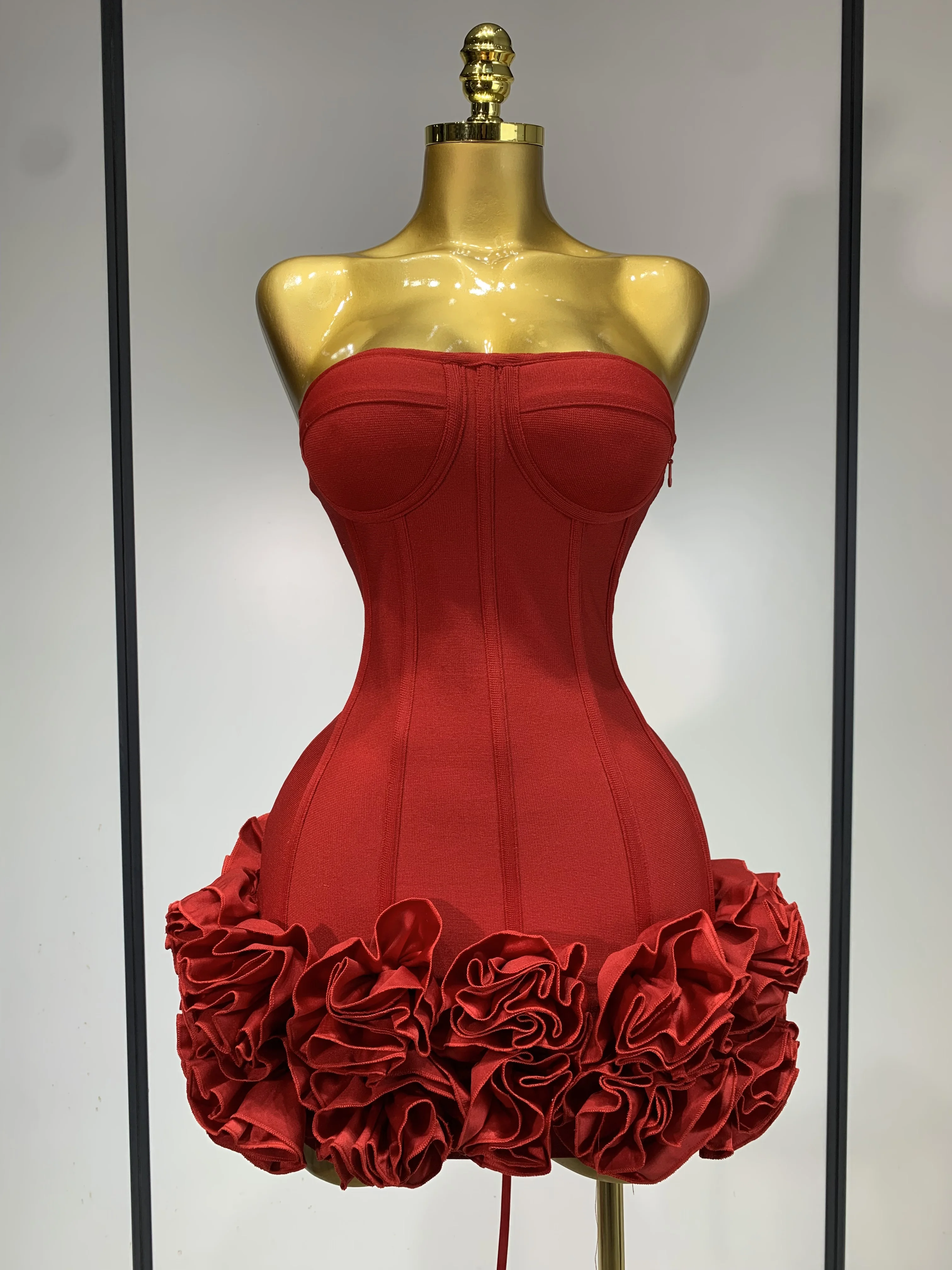 Sexy Strapless Mini Bandage Dress: Flower
  Embellished Backless Bodycon