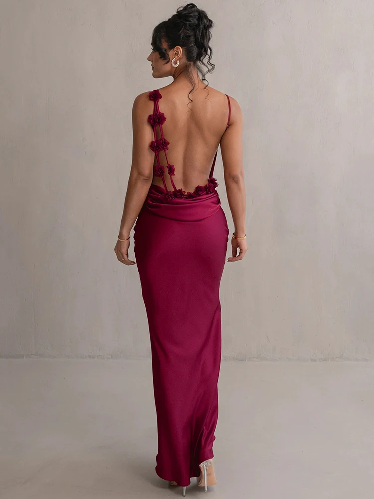 Mozision Floral Draped Maxi Dress: Backless Spaghetti Strap Bodycon Party 6 Mozision Floral Draped Maxi Dress:
  Backless Spaghetti Strap Bodycon Party - Image 6