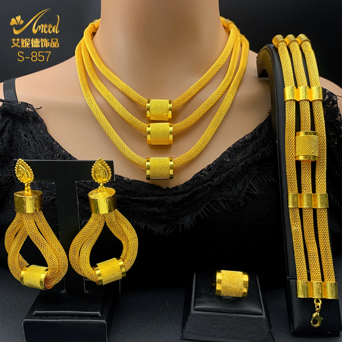 Luxury Dubai Ethiopian Set: Multilayer Necklace & Earrings (24K Gold) 6 Luxury Dubai Ethiopian Set: Multilayer
  Necklace & Earrings (24K Gold) - Image 6