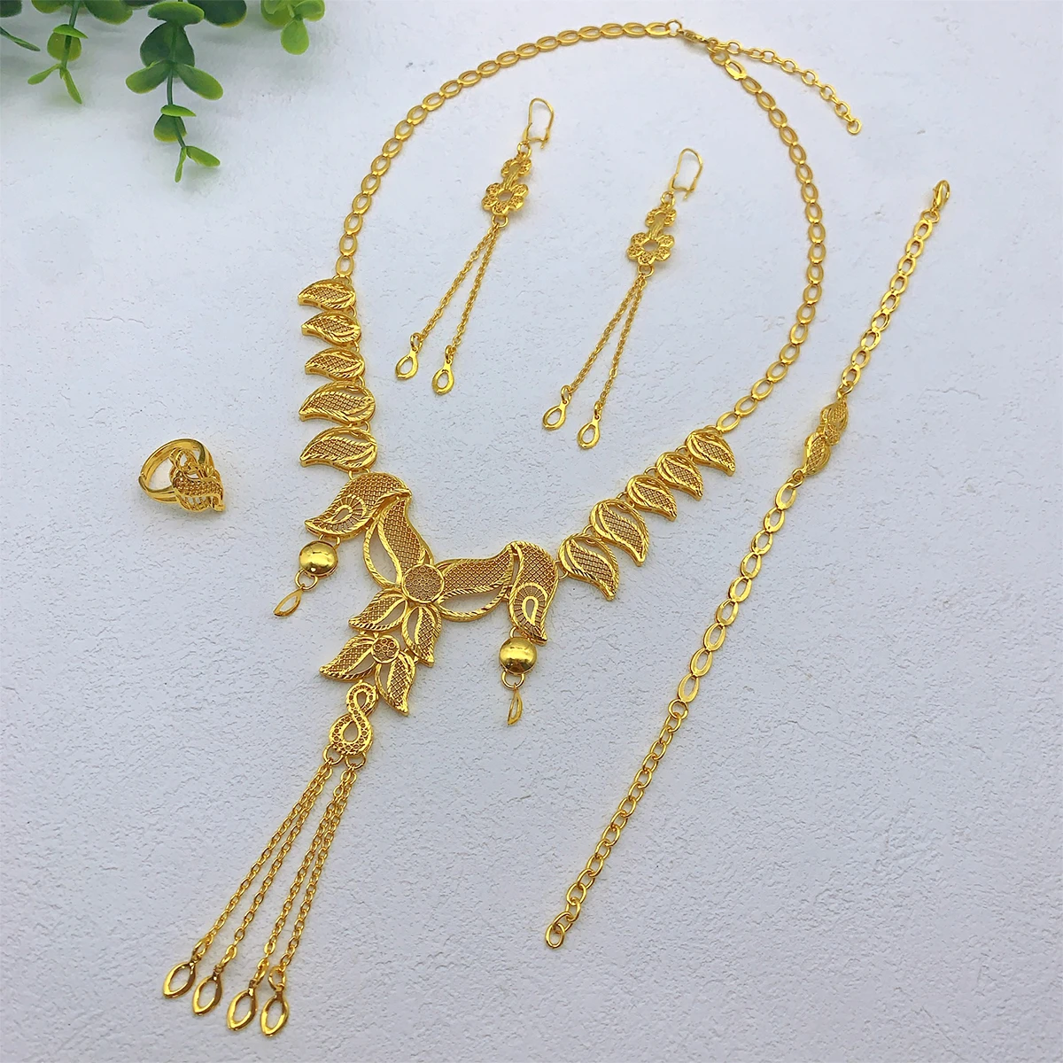 New Dubai 24K Gold Jewelry Set: African Indian Bridal Necklace/Earrings (4PC) 2 New Dubai 24K Gold Jewelry Set: African
  Indian Bridal Necklace/Earrings (4PC) - Image 2