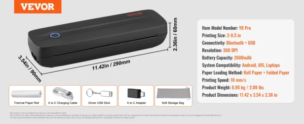 VEVOR
  Portable Bluetooth Inkless Mobile Thermal Printer for A4/A5 Documents - Image 6