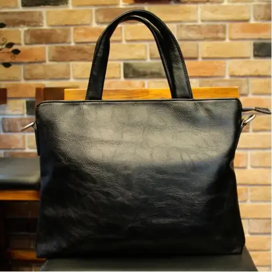 Black Men's PU Leather Briefcase: Luxury
  Laptop Shoulder Messenger Bag