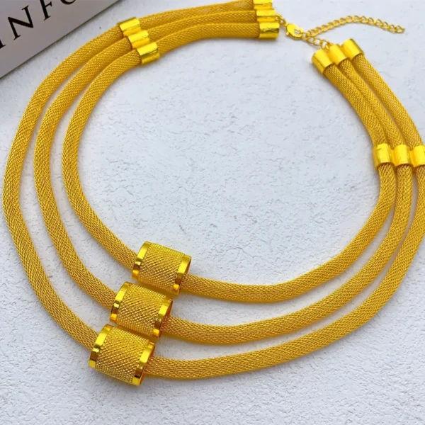 Luxury Dubai Ethiopian Set: Multilayer
  Necklace & Earrings (24K Gold) - Image 3