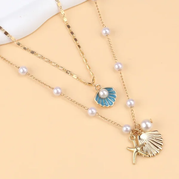 2-Pc Gold Plated Starfish Necklace:
  Pearl Ocean Beach Jewelry for Women - Image 4