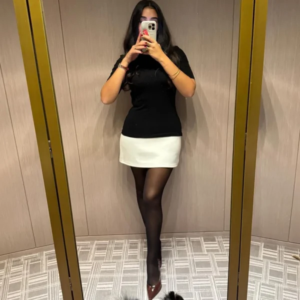 Talenza Mini Dress: Contrast Color, High
  Neck, Short Sleeve, Y2K Party Club - Image 5