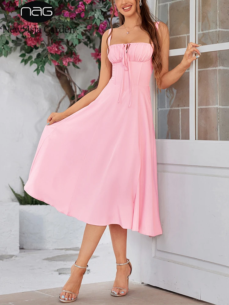 NewAsia Solid Sleeveless Long Dress: Bandage Camisole Padded
  Elegant Vestidos