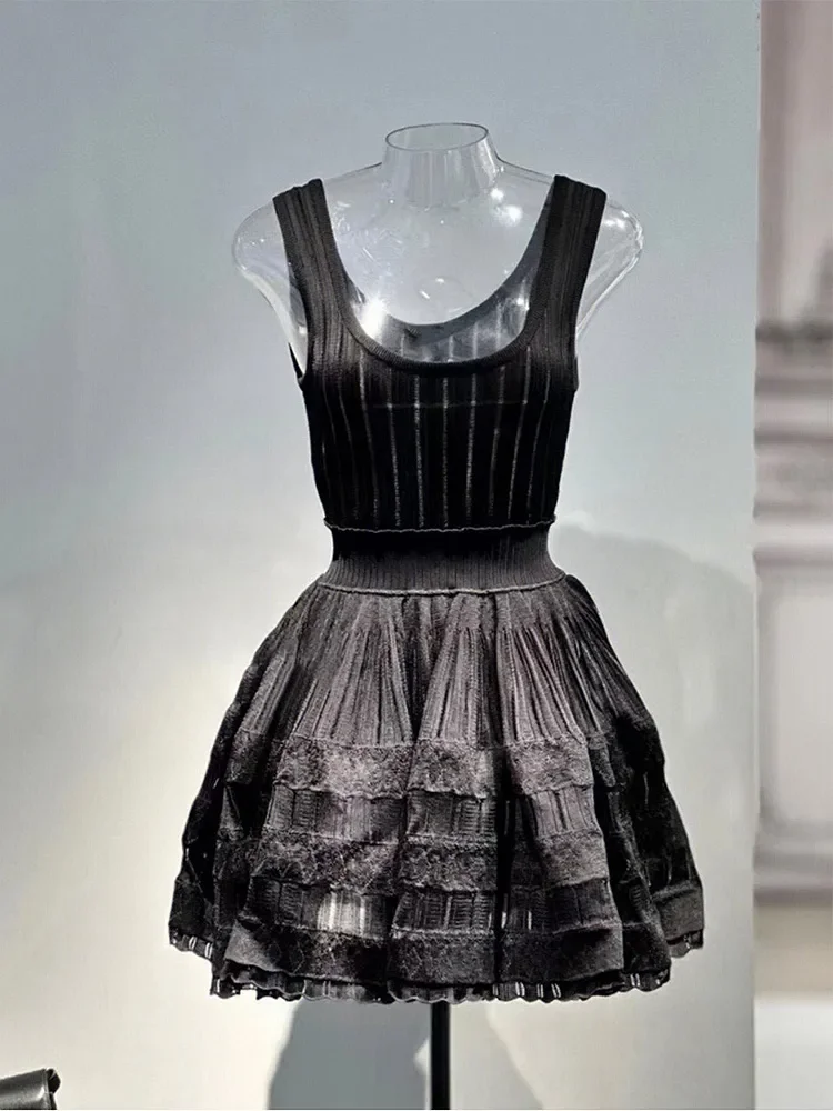 Six-Color Short Dress: High-End French
  Style Sleeveless Vest Stitching