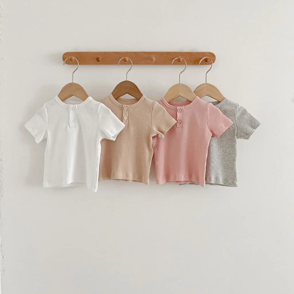 Newborn
  T-Shirt: Fallow Solid Color Round Neck Muslin Candy Color Tops