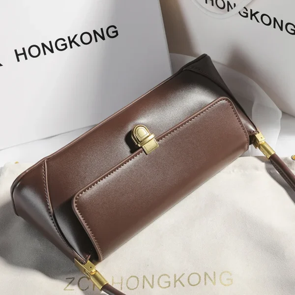 Genuine Leather Armpit Bag: Retro Niche
  Solid Color Portable Shoulder Bag - Image 4