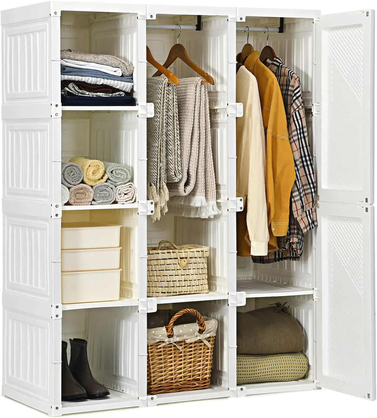 Portable Folding Closet Wardrobe: Cubby
  Storage, Hanging Rods, Magnet Doors