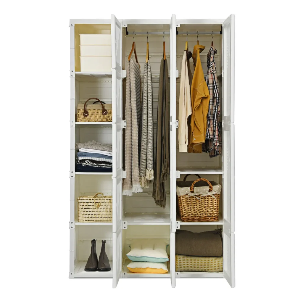 Modern Foldable Closet Armoire: Wardrobe
  w/ 10 Cubes & Hanging Rods