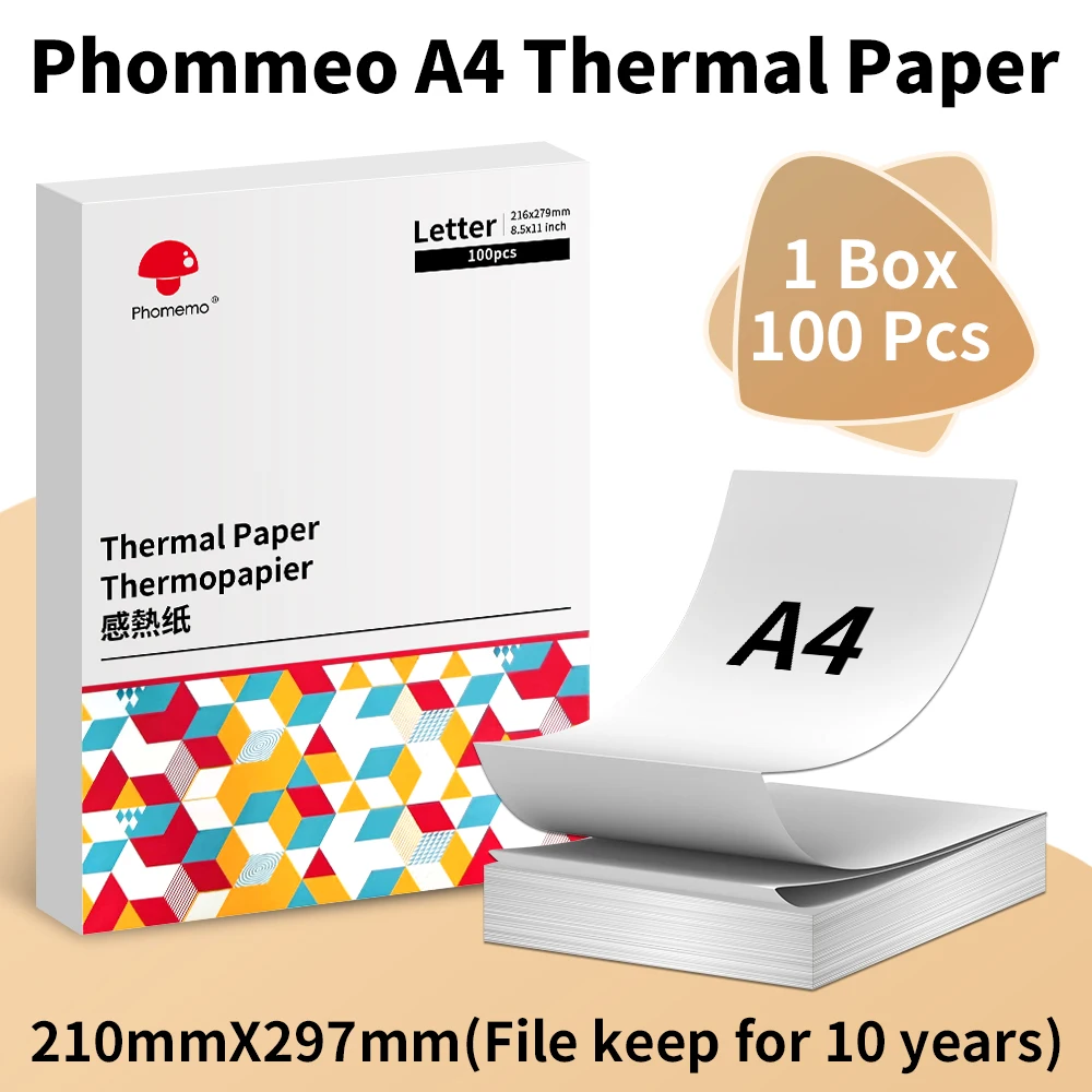 Phomemo A4
  Thermal Paper Rolls: Quick-Dry Continuous for Documents/Notes