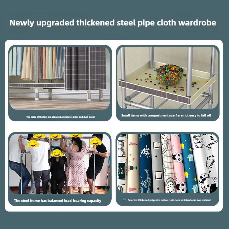 Reinforced Steel Wardrobe: Waterproof Double-Door Fabric Storage Organizer 5 Reinforced Steel Wardrobe: Waterproof
  Double-Door Fabric Storage Organizer - Image 5