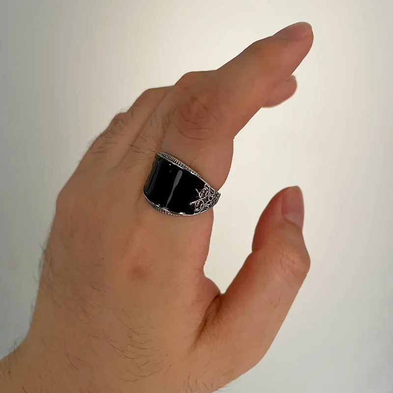 Retro Black Resin Onyx Ring: Classic Metal Designer Gothic Hiphop Jewelry 5 Retro Black Resin Onyx Ring: Classic
  Metal Designer Gothic Hiphop Jewelry - Image 5