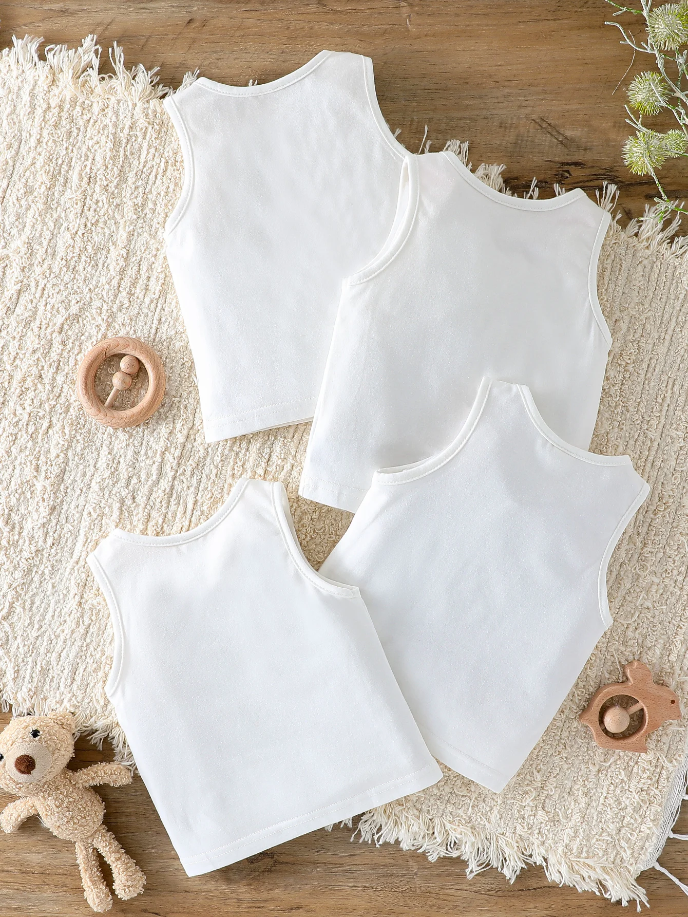 4PCS Unisex
  Baby Vest Top: Pure Solid Colors Sleeveless Sporty Tank (1-2Y)