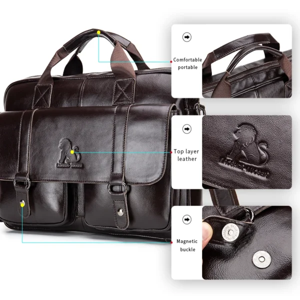 Genuine Leather Men's Briefcase: Large
  Capacity Laptop Bag w/ Double Pockets - Image 6