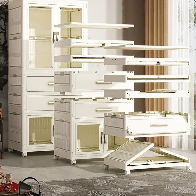 Folding Transparent Wardrobe: Plastic Storage Cabinet w/ Pulleys & Drawer 4 Folding Transparent Wardrobe: Plastic
  Storage Cabinet w/ Pulleys & Drawer - Image 4
