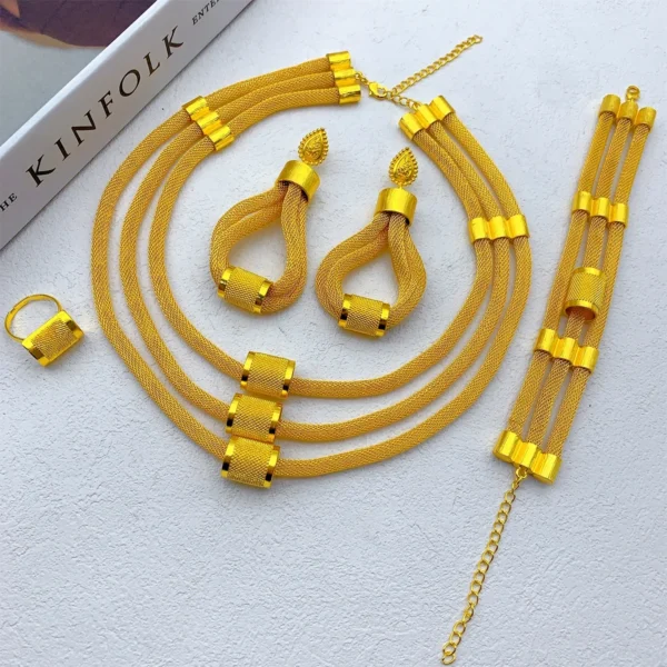 Luxury Dubai Ethiopian Set: Multilayer
  Necklace & Earrings (24K Gold) - Image 2