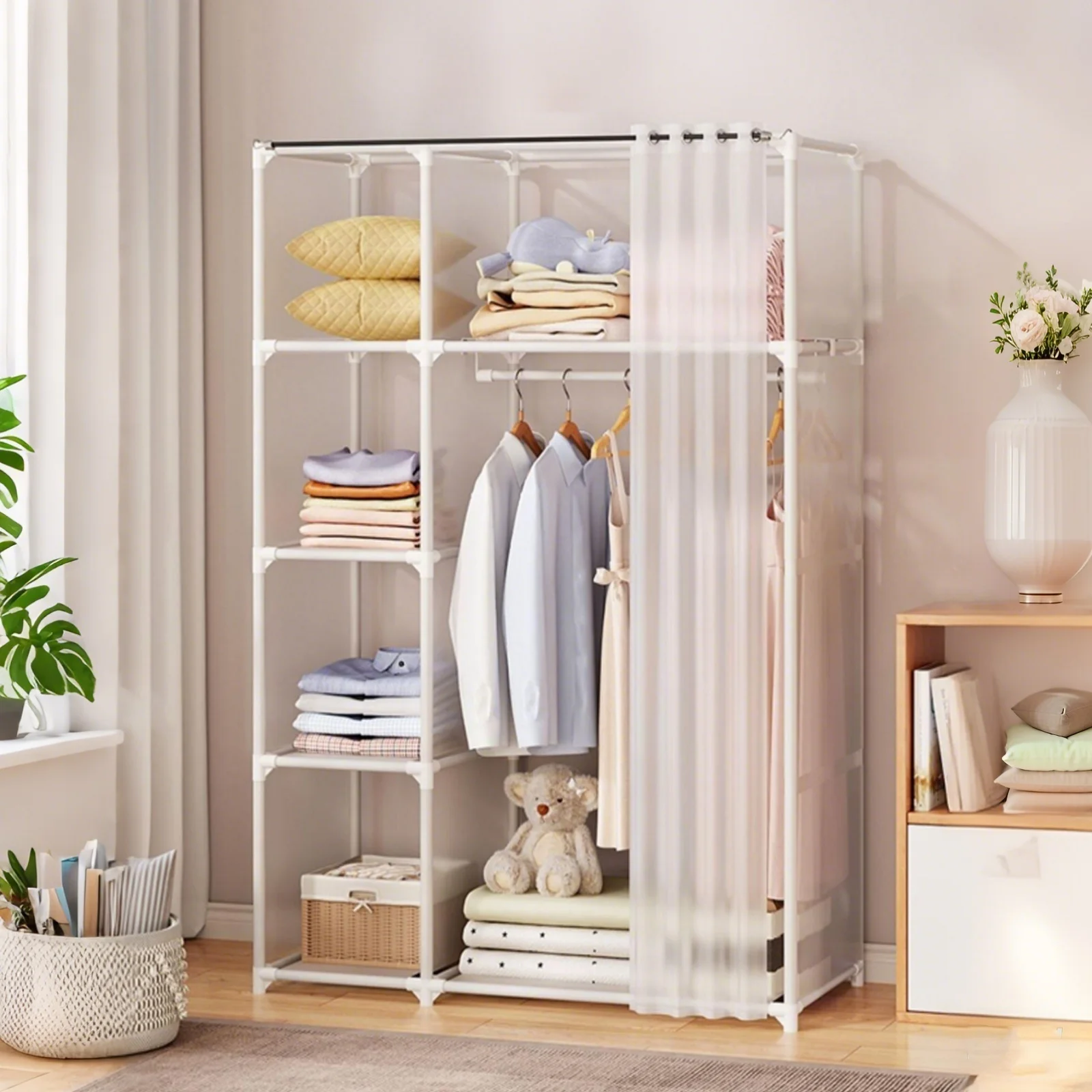 Simple Cloth Wardrobe Rack: Dustproof Closet w/ 3 Foldable Storage Bags 2 Simple Cloth Wardrobe Rack: Dustproof
  Closet w/ 3 Foldable Storage Bags - Image 2