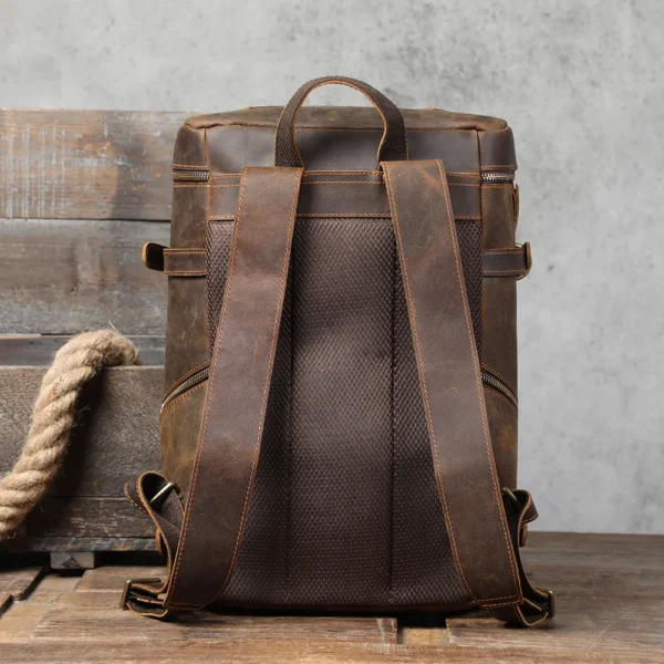 Vintage Crazy Horse Leather Backpack:
  Laptop, School, & Travel Shoulder Bag - Image 3