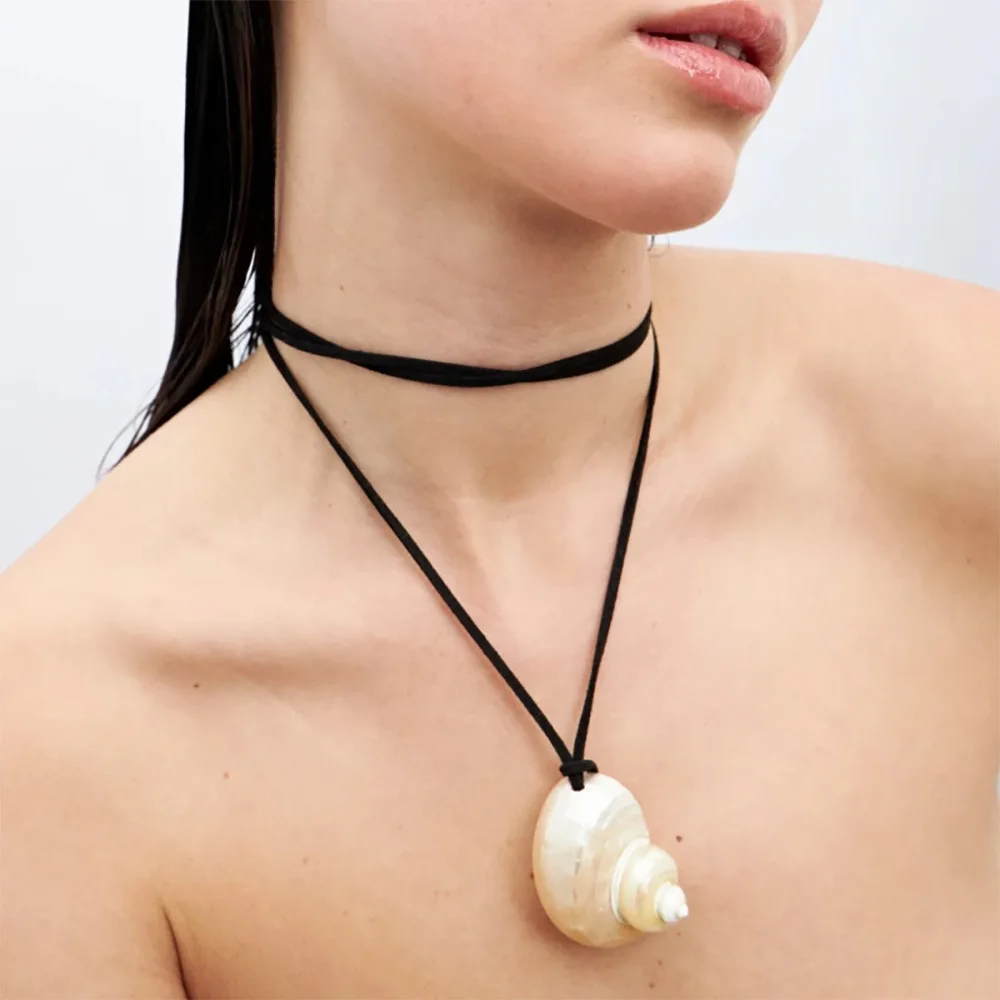 Vintage Conch Shell Necklace: Adjustable
  Black Rope Chain Choker Jewelry