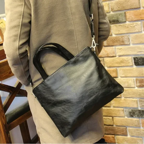 Black Men's PU Leather Briefcase: Luxury
  Laptop Shoulder Messenger Bag - Image 3