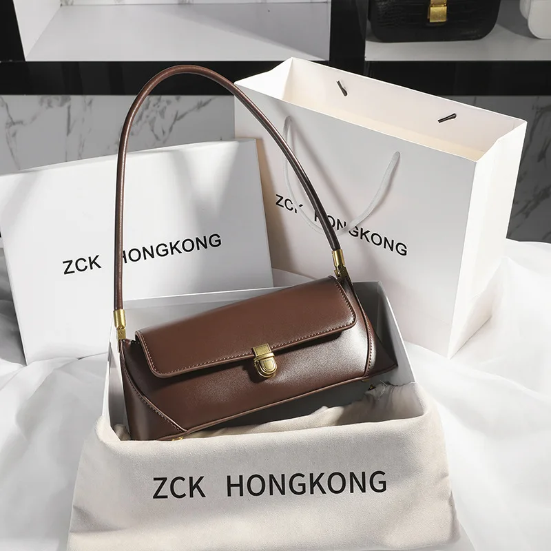 Genuine Leather Armpit Bag: Retro Niche
  Solid Color Portable Shoulder Bag