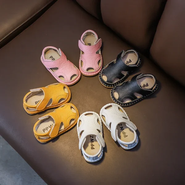 Baby Genuine
  Leather Sandals: Breathable Hollow Kids Soft Sole Beach - Image 2