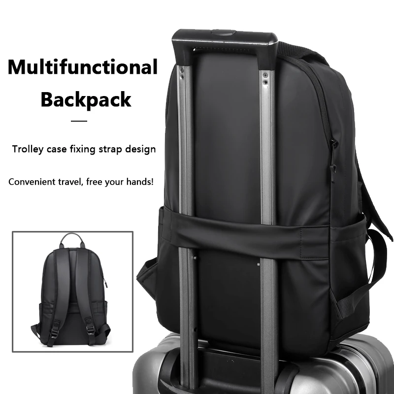 New Fashion Men's Black Leather Backpack: 15.6" Laptop School Bag 5 New Fashion Men's Black Leather Backpack:
  15.6" Laptop School Bag - Image 5