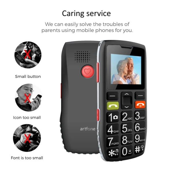 Artfone C1+
  Senior Phone: Big Rubber Keypad, SOS Call, Free Charging Dock - Image 5