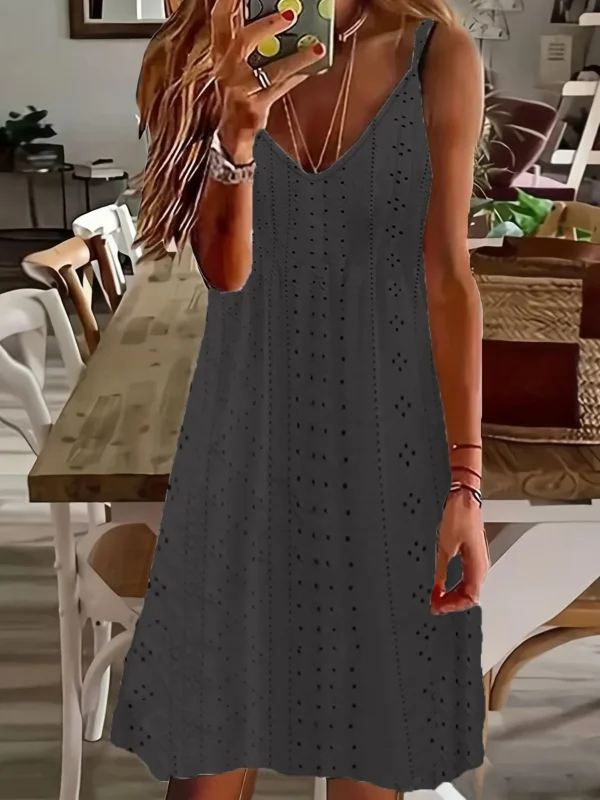 Plus Size Cutout Jacquard V-Neck Strap
  Dress - Solid Color Summer Wear - Image 3