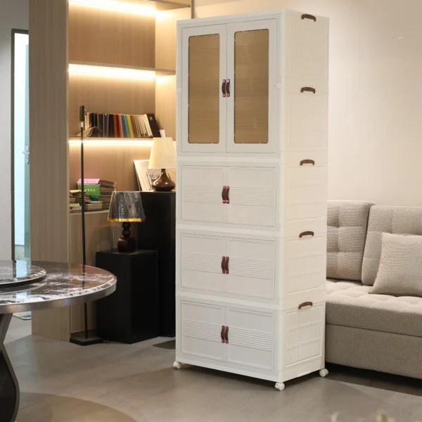 Folding Storage Wardrobe: Magnetic Door,
  Universal Wheels, Stackable Design - Image 2