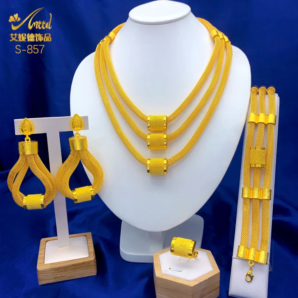 Luxury Dubai Ethiopian Set: Multilayer
  Necklace & Earrings (24K Gold)