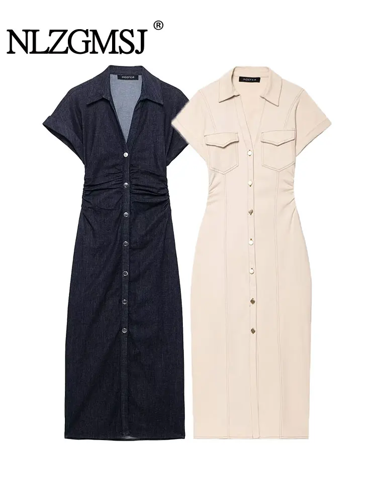 NLZGMSJ Sleeveless Denim Midi Dress:
  Button-Down Streetwear Casual