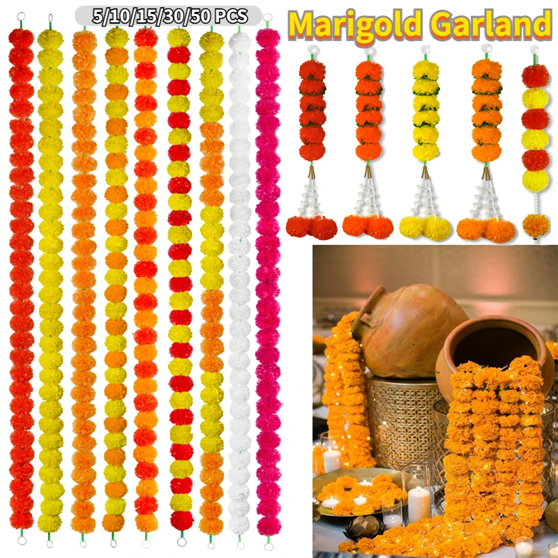 Marigold Garland (5-50 Pcs): Wedding,
  Diwali, Day of the Dead Decor